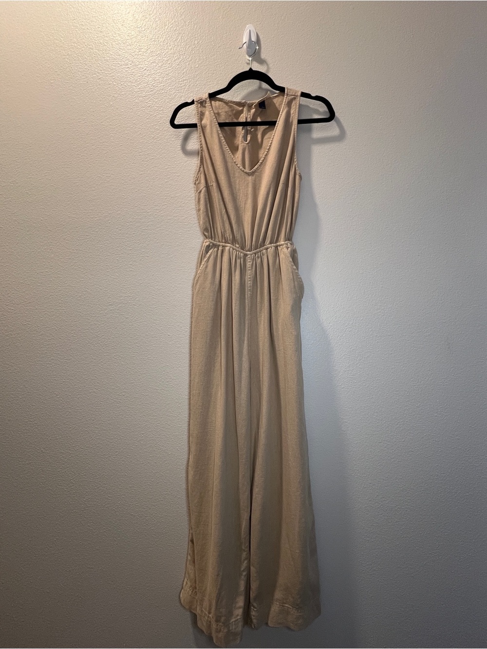 Beige Boho V Neck Jumpsuit